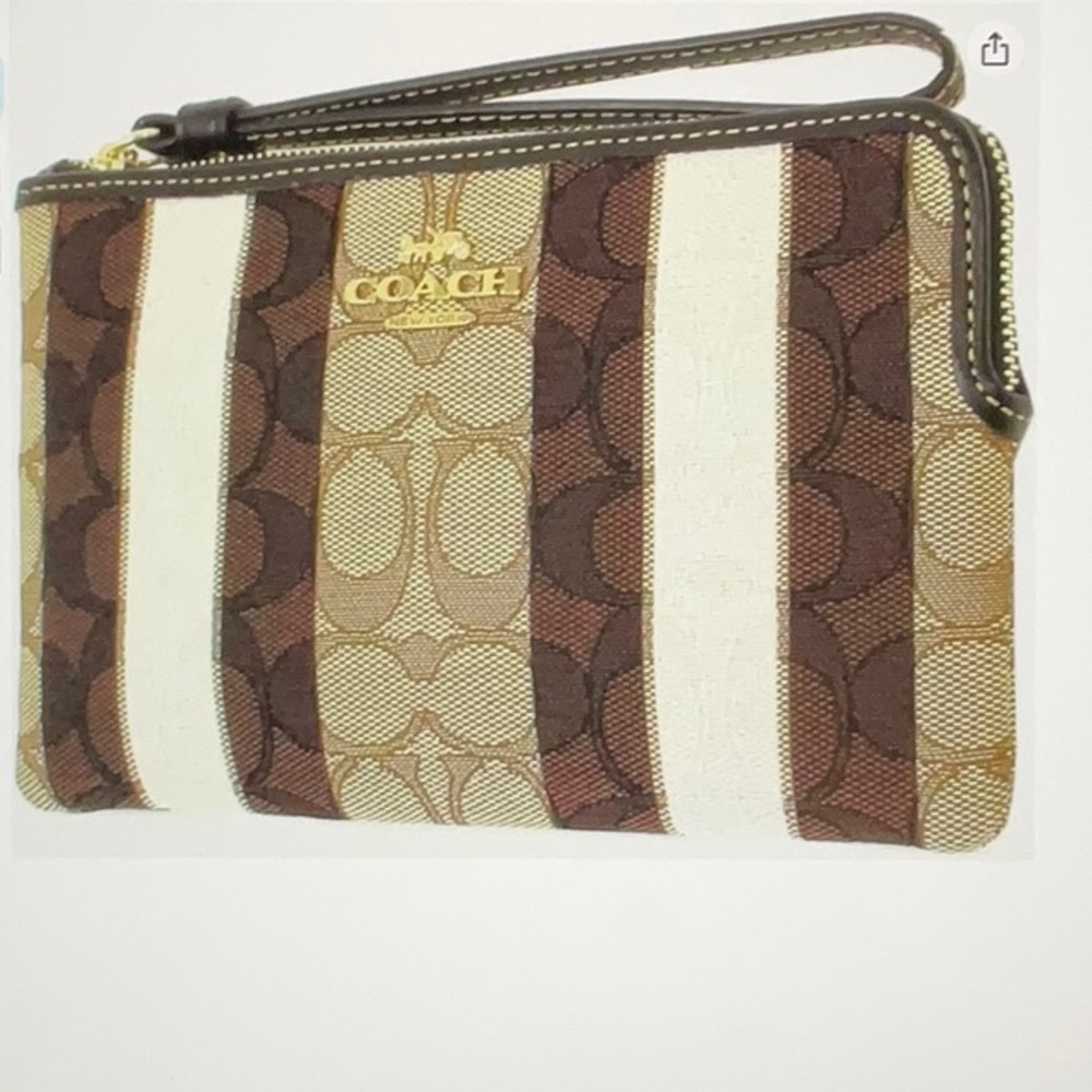 NWT Coach Large Corner Zip Wristlet In Jacquard With Stripes Style No. C8753